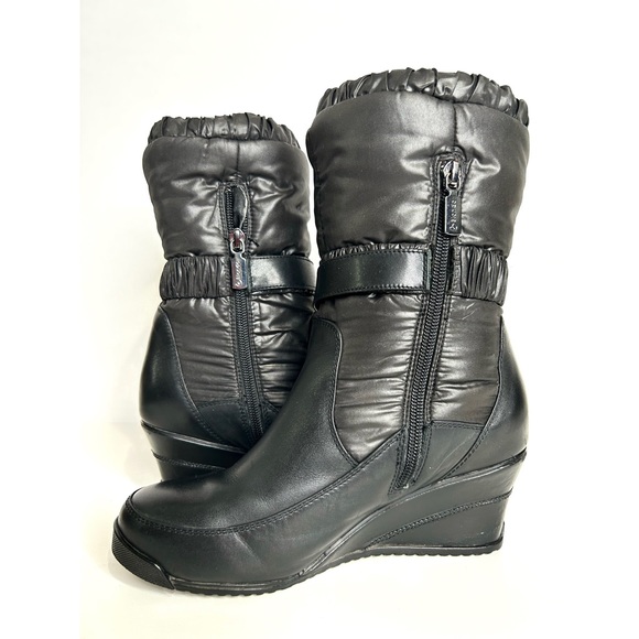 Blondo Puffer Leather Wedge Boots Waterproof Quilted Down Filled Nylon Black 7 - Picture 7 of 16